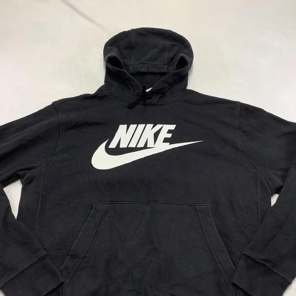 Nike Hoodie Mens Medium Black Pullover Sweatshirt Kangaroo Pocket Logo Graphic